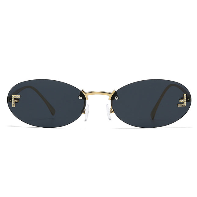 Red Rimless Sunglasses with Letter F Cutout, European and American Fashion Trend High-Value Women's Sunglasses