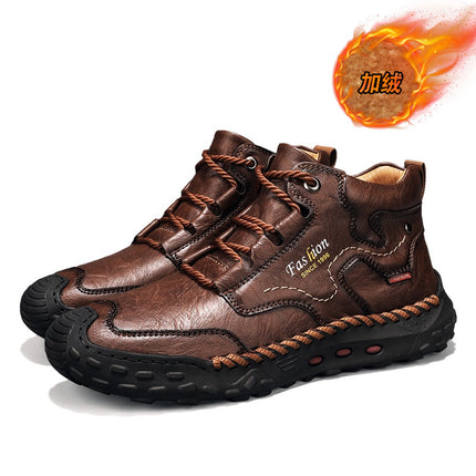 Cross-Border Large Size 48 High-Top Casual Leather Shoes Men's Non-Slip Hiking Shoes Sewn Handmade Shoes Work Shoes Outdoor Casual Shoes