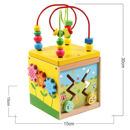 Multi-functional bead-wound toy box five-in-one mini shape cognitive chest wooden children infant early education puzzle