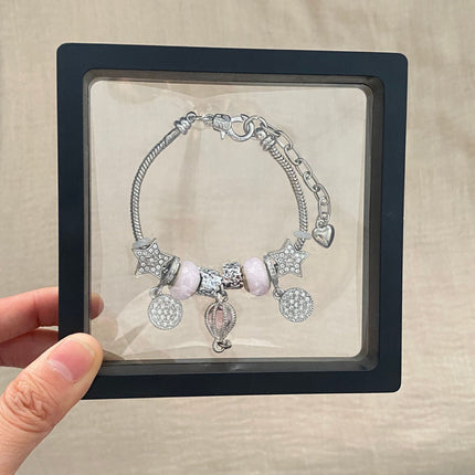 Korean Style Mori Pink Glass Bead Bracelet for Women, Niche Light Luxury Retro Hot Air Balloon Pendant DIY Bracelet
