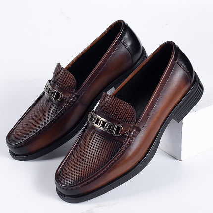 Men's Shoes, Men's Leather Shoes, Summer New Style, Genuine Leather, Breathable Slip-On Casual Leather Shoes, Loafers, Business Leather Shoes