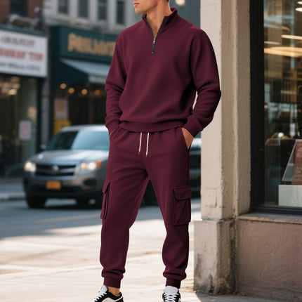 Cross-Border Autumn and Winter Men's Clothing Amazon Sweatshirt Set Men's Casual Fleece-Lined Warm Zipper Men's Workwear Pants Set