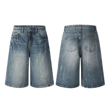 Mankun G6305 American Style New High Street Lightning Pattern Washed Retro Five-Point Unisex Denim Casual Shorts
