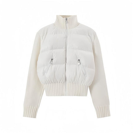 Cream Puff Knitted Patchwork Cotton Jacket for Women 2026 Spring New Korean Style Design High-End Warm Coat