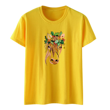 Amazon a generation of hair with green flowers horse head printed loose European and American printed ladies casual T-shirt women's jacket
