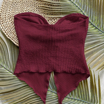 Women's Apricot Textured Knit Twist Front Asymmetrical Hem Camisole, Holiday Style