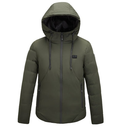 New dual-control 11-zone smart heating cotton-padded jacket hooded warm Men's cotton-padded jacket outdoor carbon fiber heating jacket