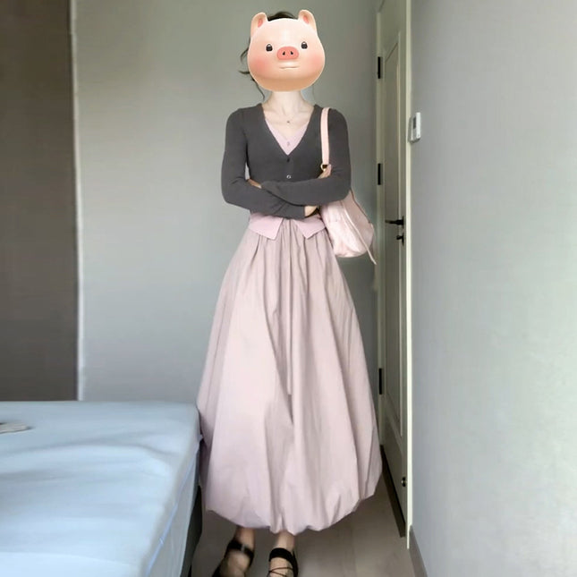 Tall Bud Skirt, Two-Piece Women's Slimming Long Skirt, Early Autumn Wear, a Complete Set of Extended Skirts