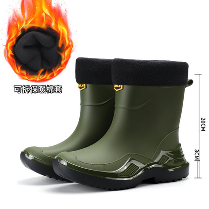 Mountain Style Men's Military Green Non-Slip Rubber Shoes Rain Boots Short-Tube Sports Men's Size Water Boots Thickened and Widened Cross-Border Environmentally Friendly Water Shoes