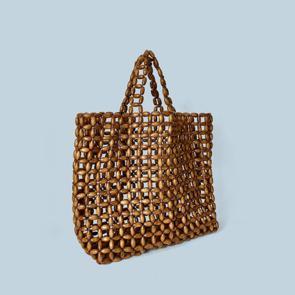 South Korea Ins Niche Design Wooden Bead Bag Handmade Woven Bag Underarm Bag Shoulder Bag Hollow Bag Holiday Beach Bag