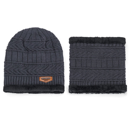 Winter Scarf Hat Two-Piece Set Fleece-Lined Warm Knitted Hat Outdoor Cycling Cold-Proof Woolen Hat Men's Pullover Hat