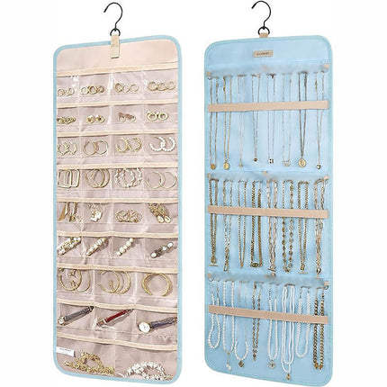 Hanging Jewelry Storage Bag Double-Sided Foldableable with Metal Hook Pvc Anti-Oxidation Suitable for Earrings, Necklaces and Rings
