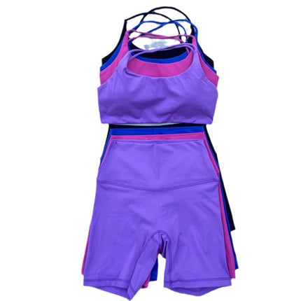 Summer Sports Shorts Set Soft Naked Tight Yoga Shorts Back Hollow Cross Underwear Yoga Set