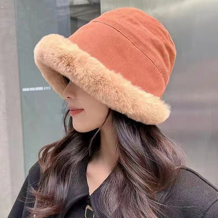 Autumn and Winter Fur Bucket Cap Women's Ear Protection Warm Cycling Lei Feng Cap Japanese Big Head Wai Face Small Mongolian Cap