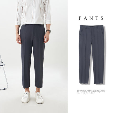 Men's Casual Pants, Black Long Trousers, Professional Workwear, Spring and Summer Cropped Suit Pants, Men's Height-Enhancing Dress Pants, Men's Trousers