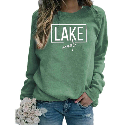 Foreign Trade Amazon Cross-border Supply lake mode Printed Women's Round Neck Sweats All-match Loose European Size