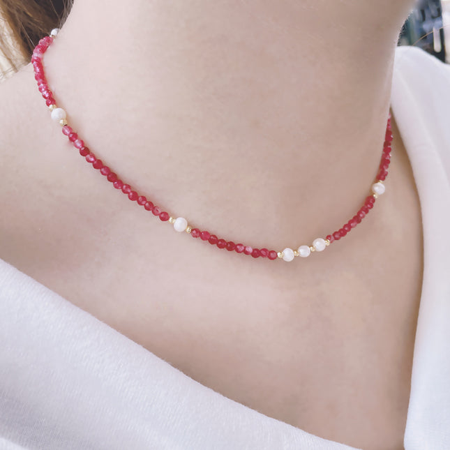 French Retro Pink Beaded Necklace for Women, Freshwater Pearl, Light Luxury, Niche, High-End Clavicle Chain, Elegant Neck Chain
