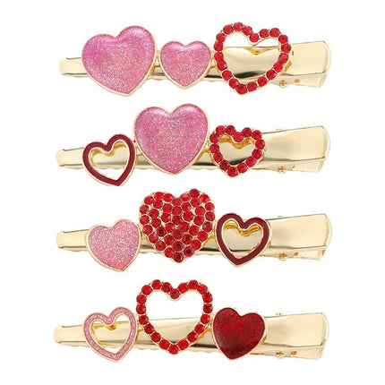 Valentine's Day Love Shape Hairband Hairpin Alloy Crystal Headband Hair Accessories pink Sweet Side Clip New Year Gift