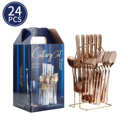 Cross-border Amazon stainless steel tableware 24 pieces suit Western tableware steak knife fork spoon gift box tableware suit
