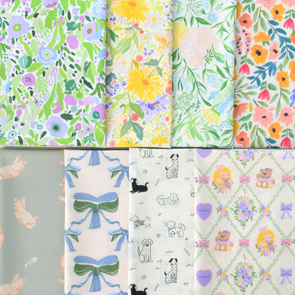 60 pts pure cotton fabric retro wind printed all cotton cloth cartoon handmade children's dress doll clothes summer flower rhyme