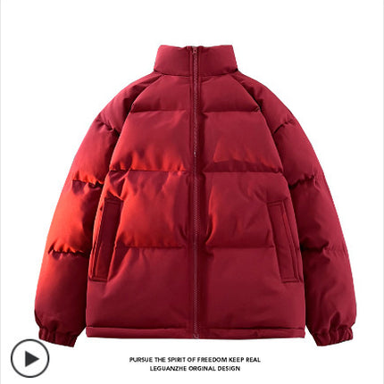 2025 Winter Men's Thickened Warm Stand Collar Cotton Jacket Couple Cross-Border Korean Fashion Puffer Jacket Cotton Coat