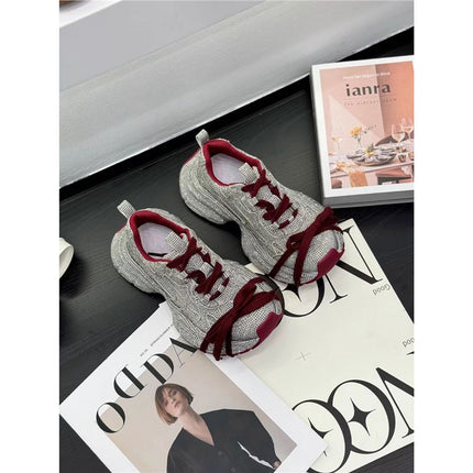 Stylish Full Diamond-Embellished Dad Sneakers, New Autumn 2026 Thick-Soled Trendy Street-Style Sports Casual Shoes, Versatile and Fashionable