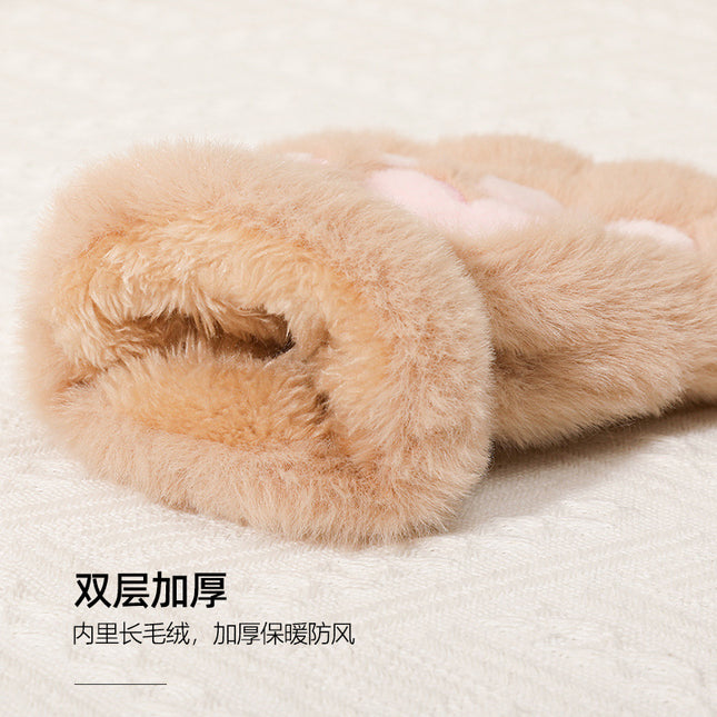 Cute Cat Claw Plush Gloves for Women in Autumn and Winter K-Style Ins Students Versatile Half-Finger Touch Screen Thickeneded Warm Split Fingers
