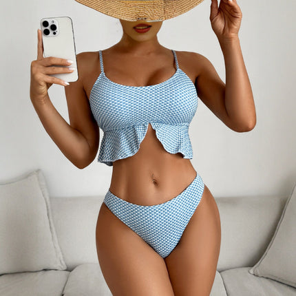 European and American Cross-Border Popular Foreign Trade Bikini Plaid Split Suit Spaghetti Straps Sexy Swimsuit for Women Amazon