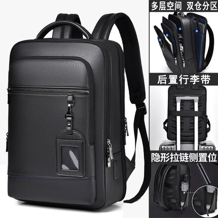 Men's Backpack Simple Cross-Border New Business Pu Water-Repellent Laptop Bag Large Capacity Backpack