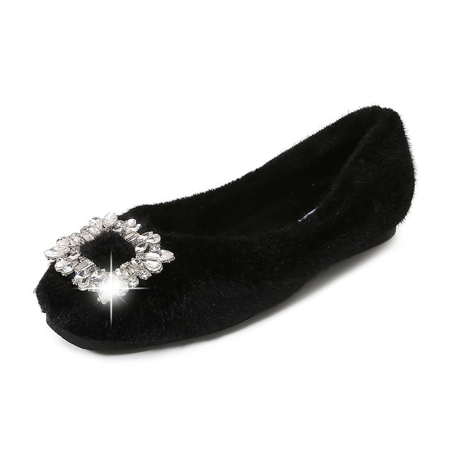 2025 New Warm Mom Shoes, Furry Shoes for Women, Winter Outer Wear, Velvet Bean Shoes, Slip-On Lazy Shoes for Women