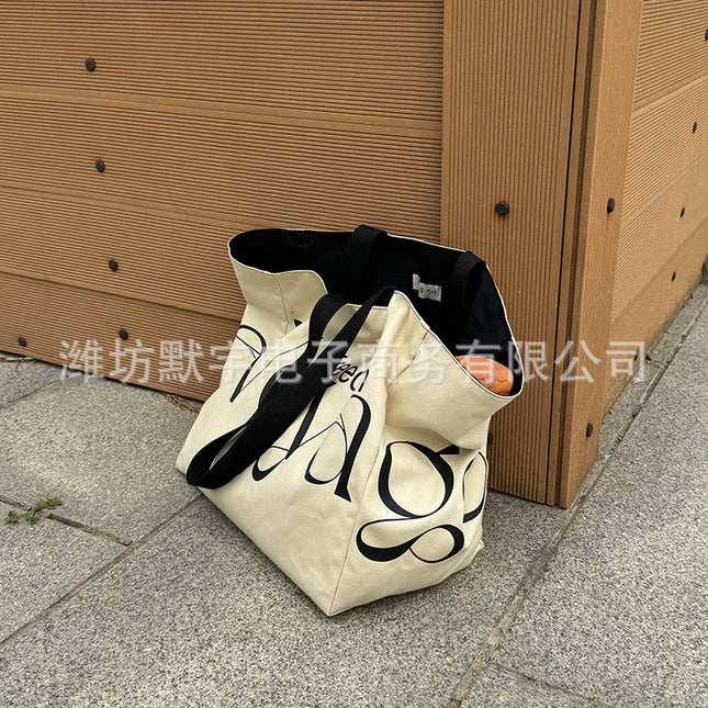 Bufan Good/Vintage Voyage Letters Canvas Bag Women's Single Shoulder Portable Large Capacity Double-Face Tote Bag