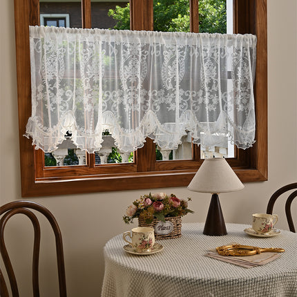 Shein Dropshipping New Cross-Border Arched Lace Curtain Rod Window Screen Living Room Warp Knitted Lace Semi-Blackout Curtain
