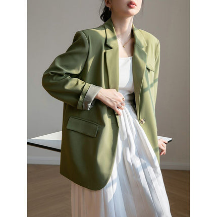 Green suit jacket for women Spring and Autumn 2024 New High sense niche Korean style British style loose small suit