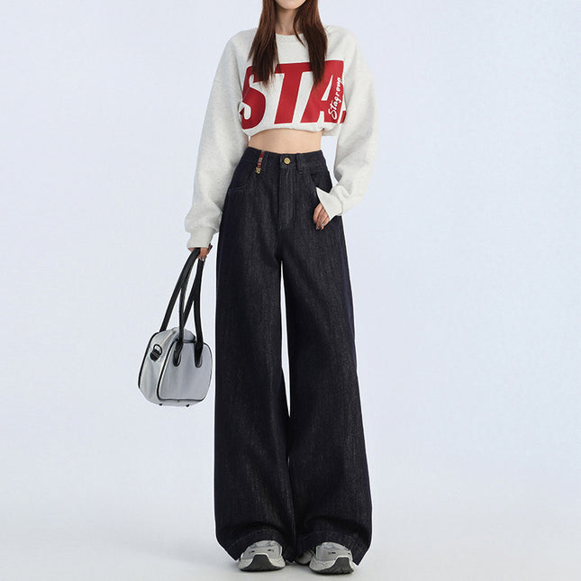 Denim Wide-Leg Jeans for Women, Spring 2026 New Style, High-Waisted, Slimming, Drapey, Floor-Length Straight Pants