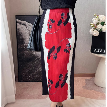 Miyake 2024 Summer New Chinese Style Slant-breasted Long-sleeved Three-dimensional Pleated Top Women's Two-piece Set with Tight Waist Skirt