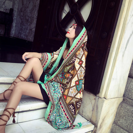 Ethnic Style Scarf, Sun Protection Shawl for Women, Yunnan Qinghai Grassland Travel Wear Silk Scarf, Seaside Beach Towel, Thin Style