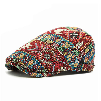 Hat Women British Retro Beret Ethnic Style Distinctive Totem Jacquard Cap Fashion Casual Forward Cap Men