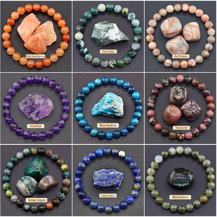 SHINE/TEMU Cross-border Natural Stone Agate Crystal Beaded Bracelet Apatite Lapis Lapis Bracelet for Men and Women