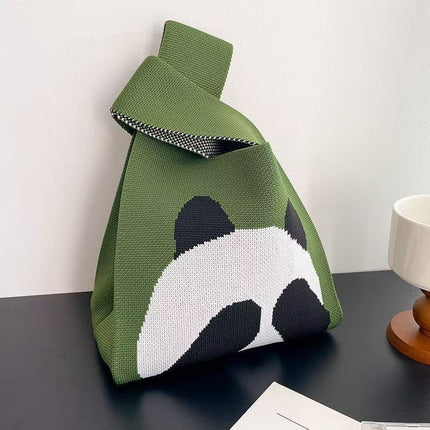 Knitted Cat Handbag, Trendy Cartoon Women's Bag, Versatile Bag, Lunch Bag, Hand-Carry Shoulder Bag, Small Square Bag, Portable