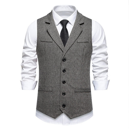 Cross-border Amazon Men's Herringbone Lel Suit Vest American Tooling Retro Tweed Vest Waistcoat Trendy