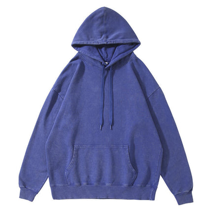 Trendy Brand Heavyweight Pure Cotton Terry 400g Washed Distressed Crew Neck Sweatshirt Hoodie Retro Sweatshirt with Printed Logo