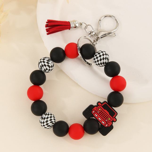 Cross-Border Creative Car Silicone Keychain J Tassel Wrist Pendant Christmas Apple Style Exquisite Accessory