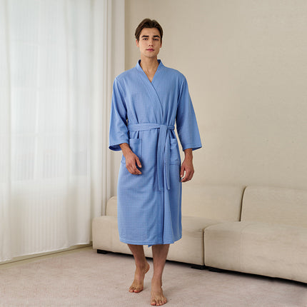 Summer Thin Water Absorbent Waffe Bathrobe Women's Summer Mid-length Simple Sexy Nightgown Men's Breathable Bath Towel Pajamas