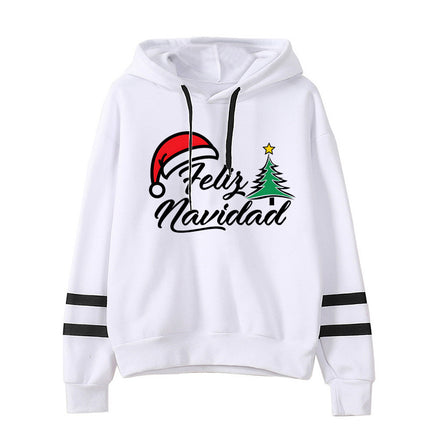 Amazon cross-border supply Christmas hat printed striped parallel bars hooded hoodie autumn and winter European and American men and women