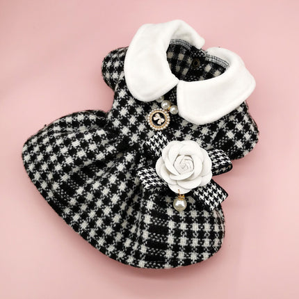 New INS Trendy Small Chanel Style Dog Clothes Houndstooth Cat Pet Clothing Autumn and Winter Coat Cross-border Cat