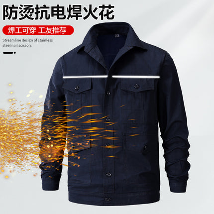 Reflective Strip Work Clothes Men's Long-Sleeved Suit Spring and Autumn Thin Wear-Resistant Work Clothing for Welders in Auto Repair Factory