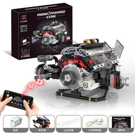 Cross-border Rambo sports car Simulation V8 Engine Engine Lighting Edition app Programmable Building Blocks Model Toy
