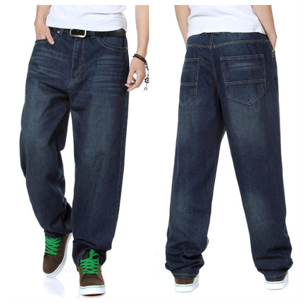 Deep Color Hip-hop Skateboard Pants Spring and Autumn New Arrival Washed Denim Pants Men's plus size Fat Man Loose Long Pants