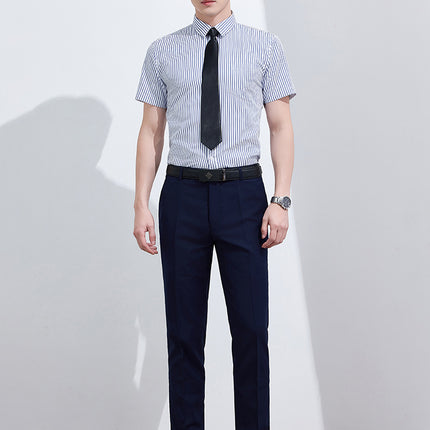 Men's Business Attire Shirt Short-Sleeved Work Clothes Stripesd Shirt Office 4S Store Bank Hotel Business Workwear Summer