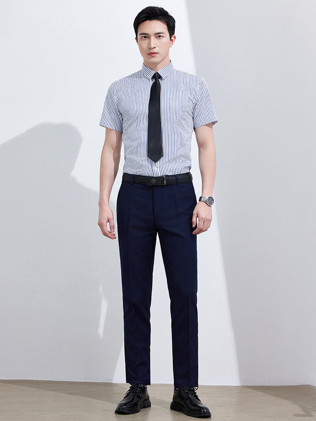 Men's Business Attire Shirt Short-Sleeved Work Clothes Stripesd Shirt Office 4S Store Bank Hotel Business Workwear Summer